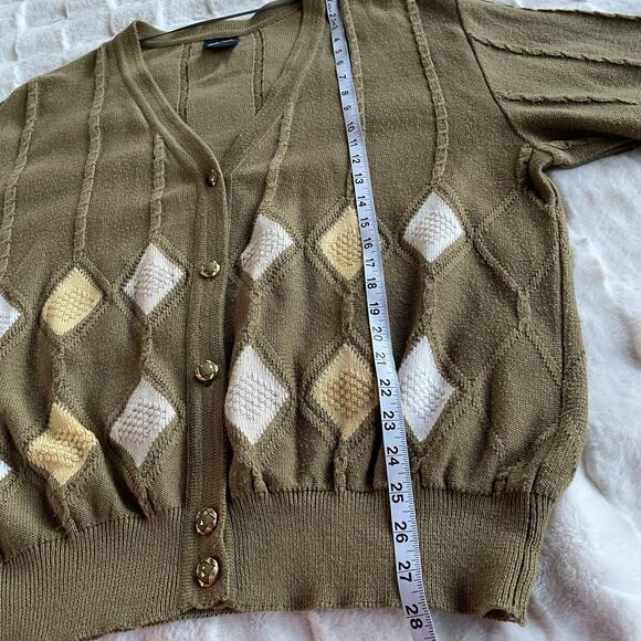 🔥VTG Cotton Blend Argyle Diamond Classic Grandmacore Academia Cardigan Sweater - Picture 15 of 15